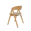 Silla RINA, en roble y beige, vista trasera en perspectiva