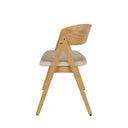 Silla RINA, en roble y beige, vista lateral