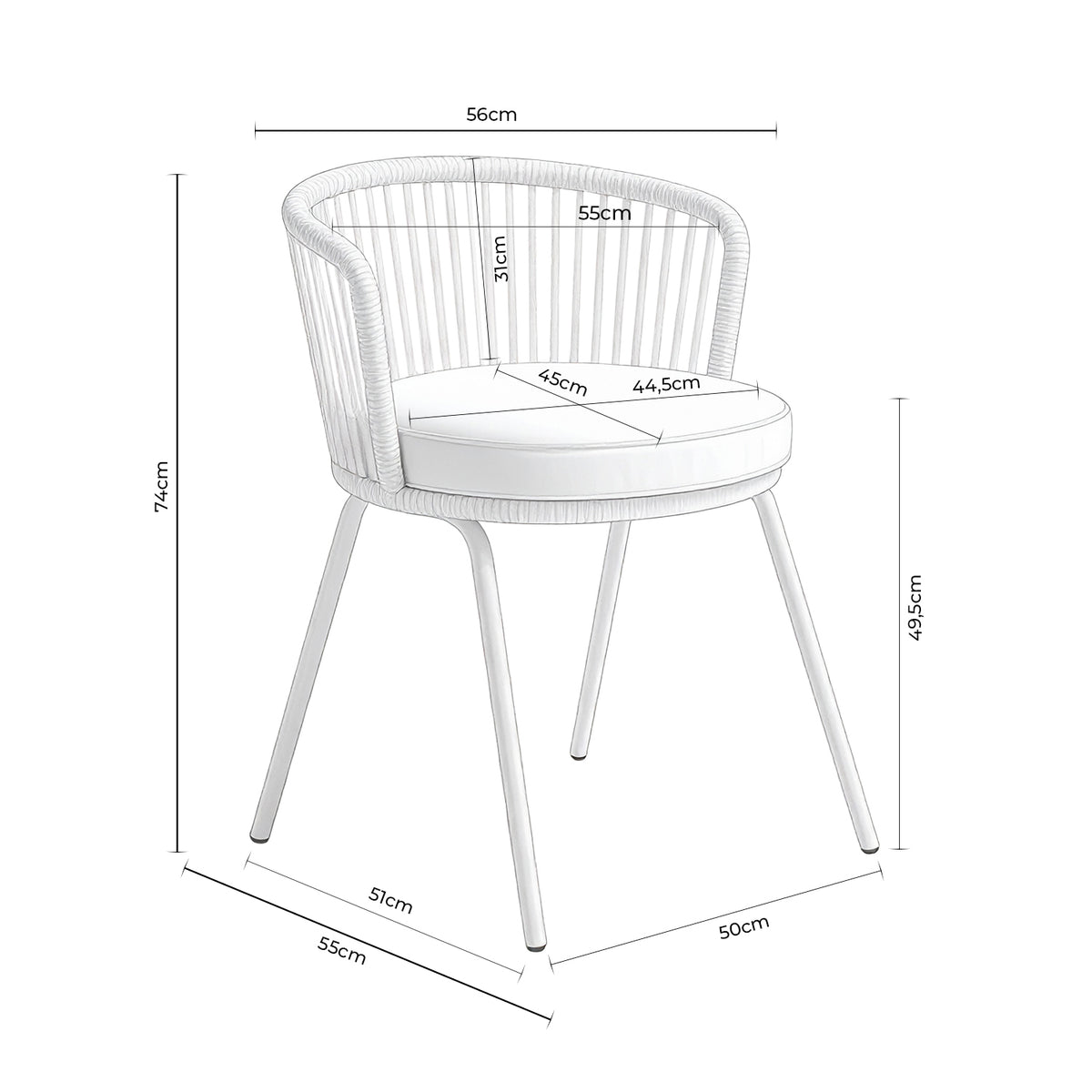 Croquis de medidas de Silla VILMA
