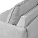 Sofá cama KEIKO, en gris, detalle del brazo y el cojín de respaldo