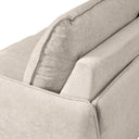 Sofá cama KEIKO, en beige, detalle del brazo y el cojín de respaldo