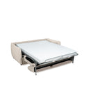 Sofá cama KEIKO, en beige, abierto en cama de 140 × 190 cm