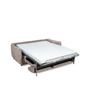 Sofá cama KEIKO, en taupe, abierto en cama de 140 × 190 cm