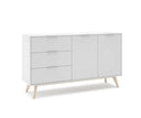 Aparador CAMPUS de 140 cm con 2 puertas y 3 cajones, en blanco, vista en perspectiva