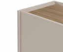 Aparador LUCILE de 150 cm con 3 puertas, en crema y roble, detalle del sobre de madera y del canto