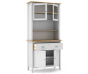Buffet MUSGO de 90 cm con vitrina y 4 puertas, en blanco, con las puertas abiertas