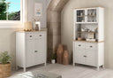 Buffet MUSGO de 90 cm con vitrina y 4 puertas, en blanco, en un comedor