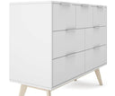 Cómoda CAMPUS de 120 cm con 7 cajones, en blanco, detalle del frente y los tiradores