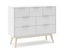 Cómoda CAMPUS de 120 cm con 7 cajones, en blanco, vista en perspectiva