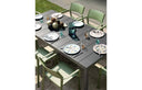 Mesa Rio ALU 210 extensible en antracita con sillas en agave, vista cenital – Nardi