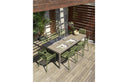 Mesa Rio ALU 210 extensible en antracita con sillas en agave, en una terraza de madera – Nardi