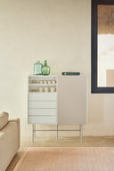 Mueble auxiliar alto NUBE de 120 cm con 1 puerta corredera y 4 cajones – Teulat