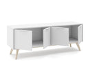 Mueble TV CAMPUS de 140 cm con 4 puertas, en blanco, con las cuatro puertas abiertas