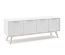 Mueble TV CAMPUS de 140 cm con 4 puertas, en blanco, vista en perspectiva