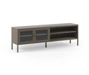 Mueble TV LUNA de 160 cm con 2 puertas de cristal y 2 huecos en acabado moca