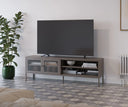 Mueble TV LUNA de 160 cm con 2 puertas de cristal y 2 huecos en acabado moca