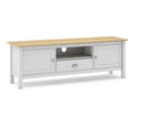 Mueble TV MUSGO de 158 cm con 2 puertas, 1 cajón y 1 hueco, en blanco, vista en perspectiva