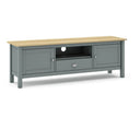 Mueble TV MUSGO de 158 cm con 2 puertas, 1 cajón y 1 hueco, en verde kaki, vista en perspectiva