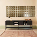 Mueble TV PLATT de 220 cm con 3 puertas y 2 cajones, en negro – Teulat