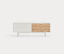 Mueble TV SIERRA de 140 cm con 1 puerta y 3 cajones, en blanco, visto de frente – Teulat