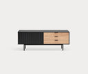 Mueble TV SIERRA de 140 cm con 1 puerta y 3 cajones, en negro, visto de frente – Teulat