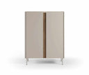 Mueble auxiliar alto LUCILE de 90 cm con 2 puertas, en crema y roble, vista frontal