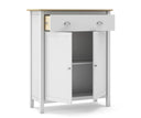 Mueble auxiliar alto MUSGO de 90 cm con 2 puertas y 1 cajón, en blanco, con el cajón y las puertas abiertos