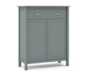 Mueble auxiliar alto MUSGO de 90 cm con 2 puertas y 1 cajón, en verde kaki, vista en perspectiva