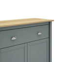Mueble auxiliar alto MUSGO de 90 cm con 2 puertas y 1 cajón, en verde kaki, detalle del sobre de roble y el tirador