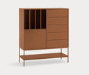 Mueble auxiliar alto PLATT de 120 cm con 1 puerta y 5 cajones, en arcilla – Teulat