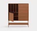 Mueble auxiliar alto PLATT de 120 cm con 1 puerta y 5 cajones, en arcilla – Teulat