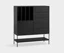 Mueble auxiliar alto PLATT de 120 cm con 1 puerta y 5 cajones, en negro – Teulat