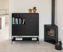 Mueble auxiliar alto PLATT de 120 cm con 1 puerta y 5 cajones, en negro – Teulat