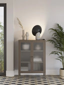 Mueble auxiliar LUNA de 70 cm con 2 puertas de cristal en acabado moca