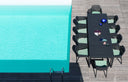 Mesa Rio 210 extensible en antracita junto a la piscina, vista cenital – Nardi