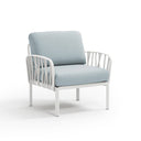Sillón KOMODO, en blanco con cojines ghiaccio Sunbrella – Nardi