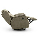 Sillón relax HYDRA con opción giratoria, en beige, abierto del todo con el reposapiés desplegado