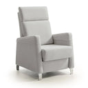 Sillón relax manual LEO con patas cromadas, en gris claro, vista de frente