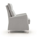 Sillón relax manual LEO con patas cromadas, en gris claro, vista lateral cerrado