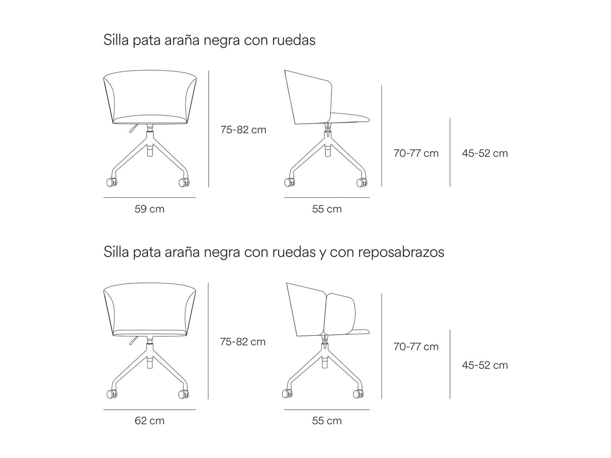 Croquis de medidas de Silla de escritorio ADD con ruedas y altura regulable – Teulat