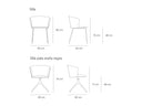 Croquis de medidas — Silla tapizada ADD: 59 × 55 × 80 cm con patas (asiento a 49) y 59 × 55 × 75 cm giratoria (asiento a 48)