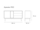 Croquis de medidas — Aparador 1P3C CORVO: 136 cm de ancho × 40 cm de fondo × 76 cm de alto
