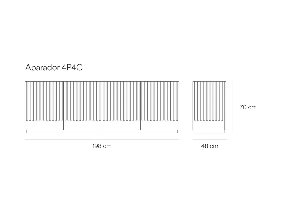 Croquis de medidas de Aparador DORIC de 198 cm con 4 puertas y 4 cajones – Teulat