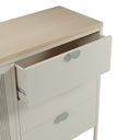 Aparador SAYLA de 140 cm con 2 puertas y 3 cajones, en crema, detalle de los cajones