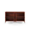 Aparador SAYLA de 160 cm con 4 puertas, en terracota, con las puertas abiertas