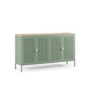 Aparador SAYLA de 160 cm con 4 puertas, en verde menta, vista en tres cuartos