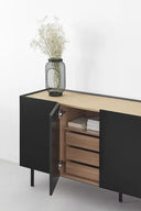 Aparador ARISTA de 165 cm con 4 puertas y 3 cajones, en negro – Teulat