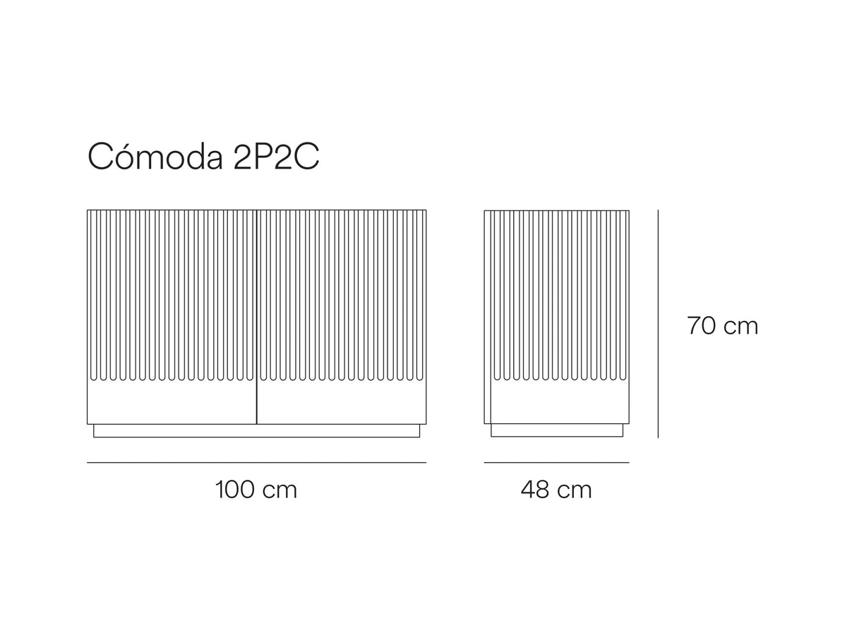 Croquis de medidas de Cómoda DORIC de 100 cm con 2 puertas y 2 cajones – Teulat
