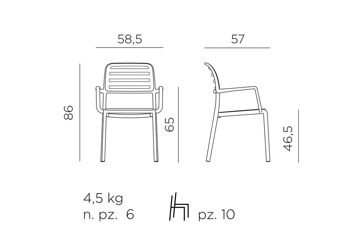 Croquis de medidas de Silla Costa