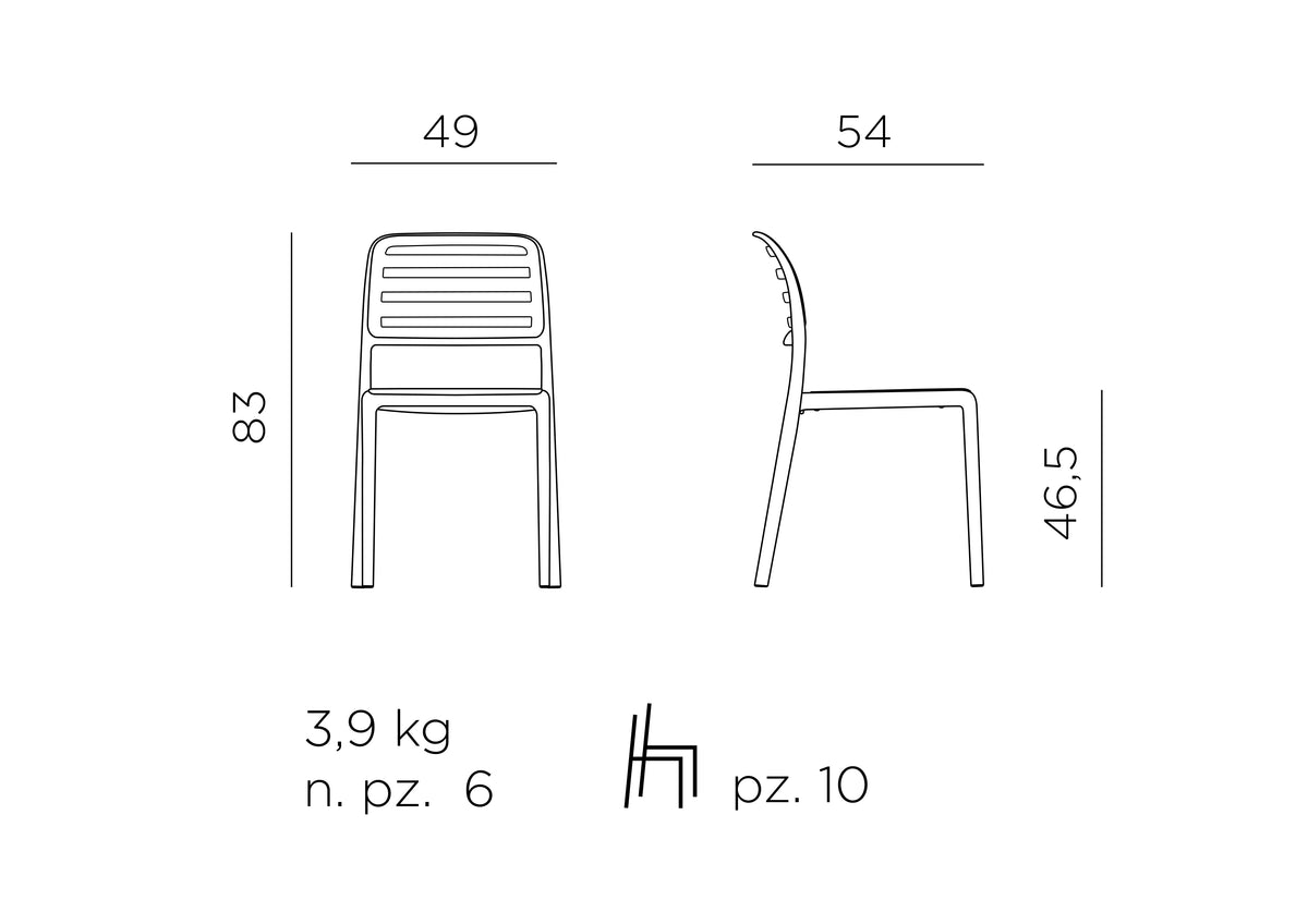 Croquis de medidas de Silla Costa Bistrot